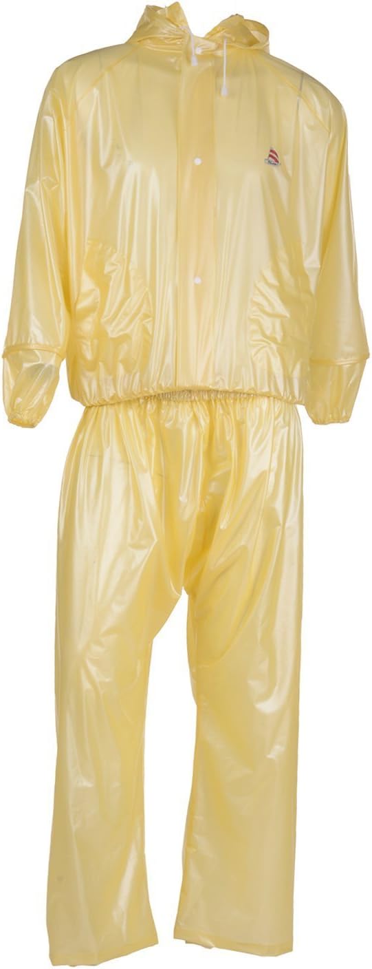 Light weight PVC Hooded Reusable Rain Coat with pockets (Yellow) (Medium)