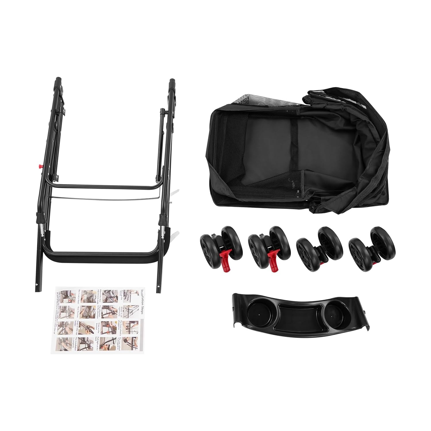 Foldable Pet Cart for Small to Medium Dogs & Cats, 10-40lbs Capacity Lightweight Travel Pet Stroller (Black)