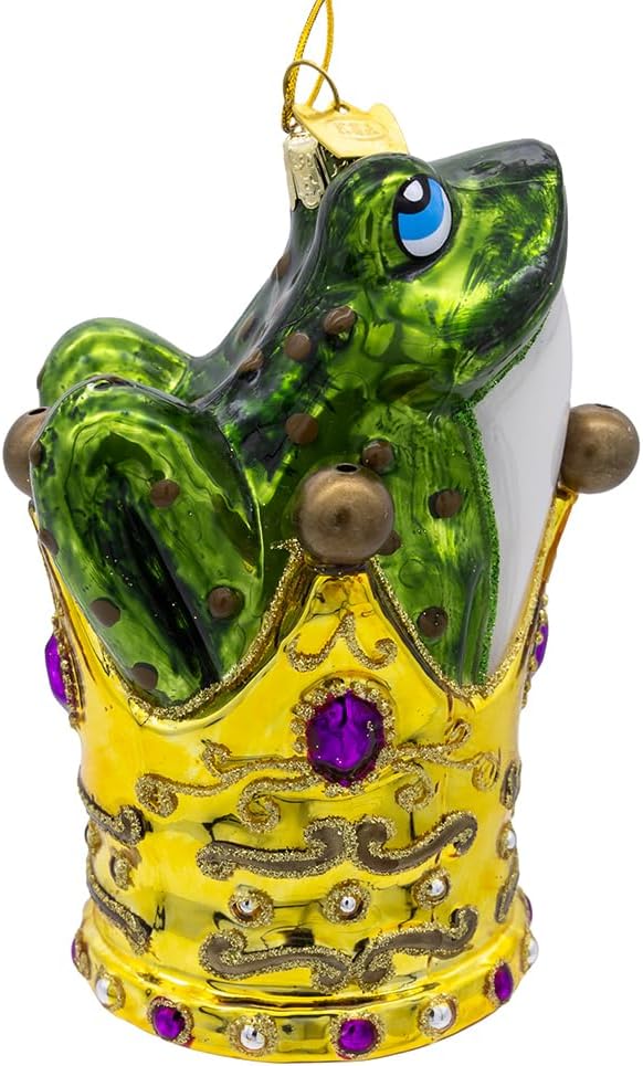 Kurt Adler 4.5-inch Noble Gems™ Glass Frog with Gold Crown Ornament
