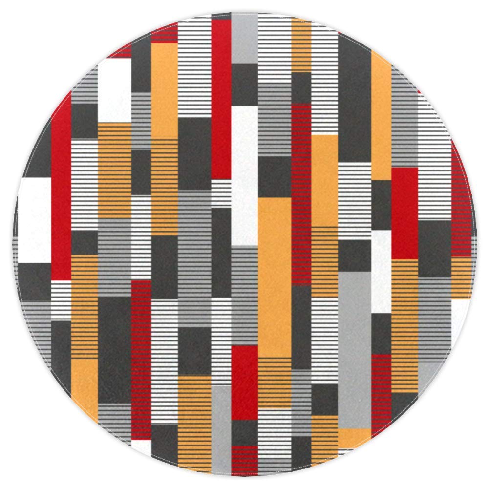 Tapis rond avec bloc rouge gris blanc antidérapant pour chambre et salon