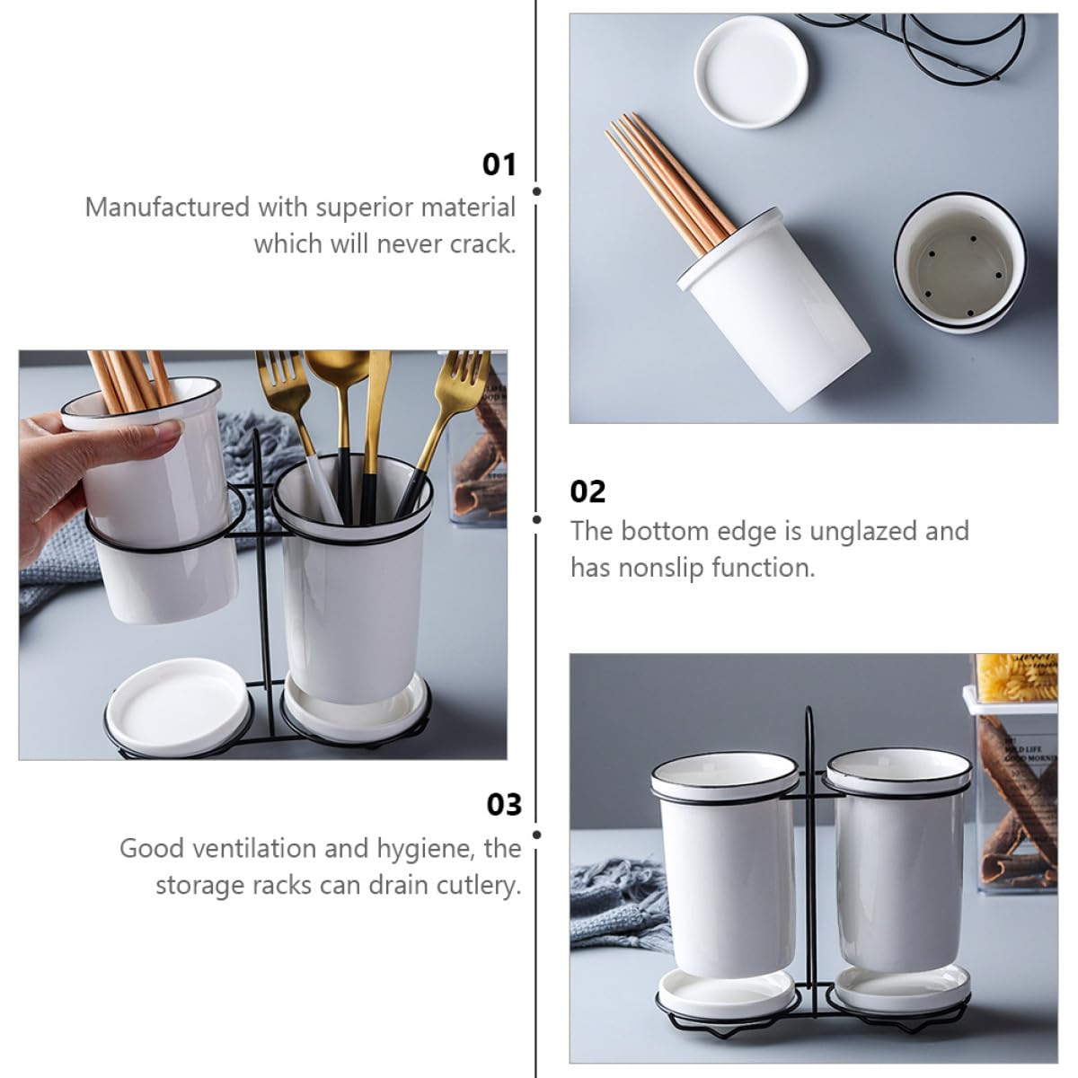 NUOBESTY Support de Baguettes en Céramique Blanc, 1 Set, Cuisine