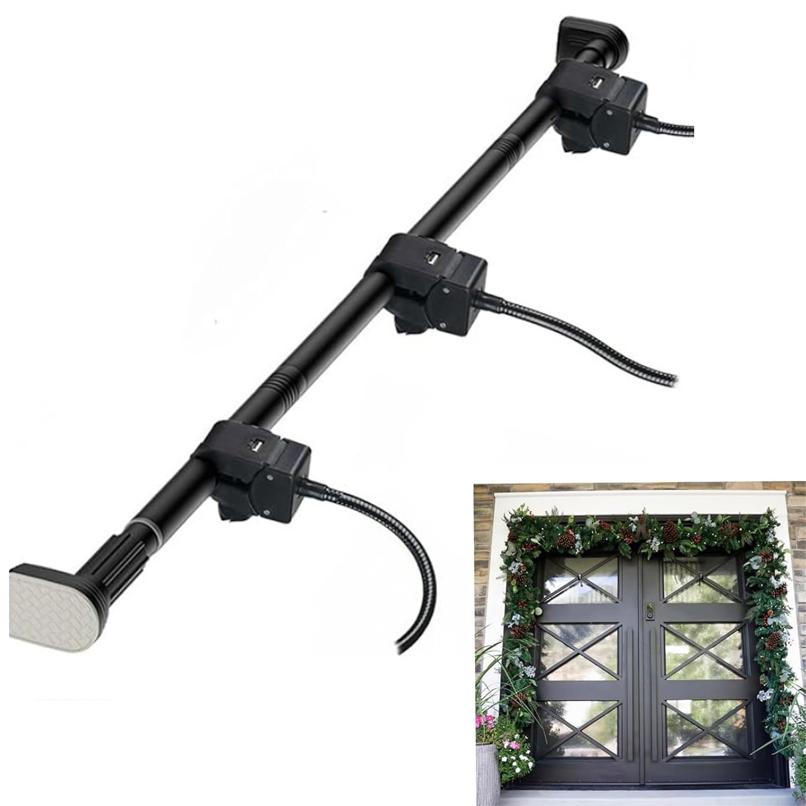 Generisch Garland wieszak na drzwi przednie, 80-205 cm, regulowany, wytrzymały wieszak na ramę drzwi, bez wkręcania, wiercenia lub klejenia, wieszak na girlandę na drzwi wejściowe, światła