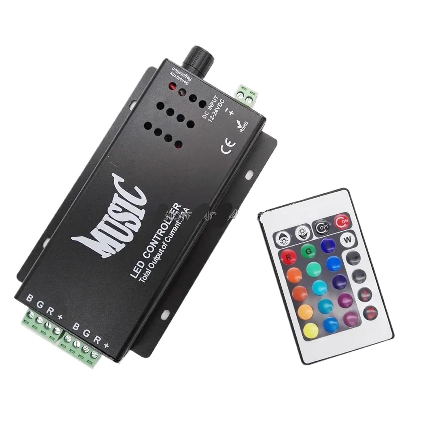 DC 12V 24V 12A Voice Controlled Music Controller Black with 24 Keys Remote Control 144W 2 Port Output