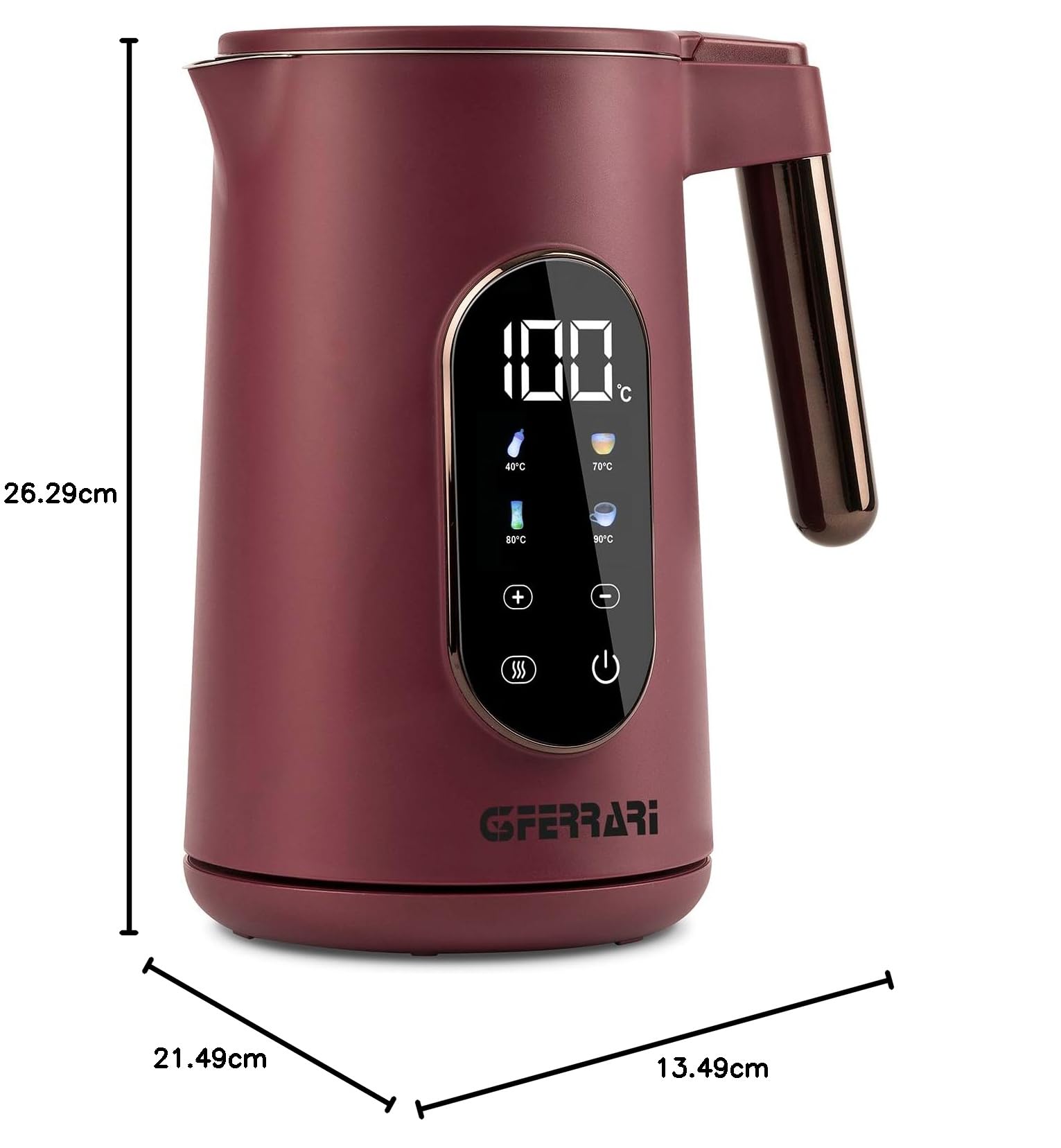 G3 Ferrari G10205 Tisaniere Tech czajnik, 1,7 l, 4 wstępnie ustawione programy, ekran dotykowy, regulacja temperatury, podstawa z obracaniem o 360°C, herbata matcha, biała herbata, herbata ziołowa,