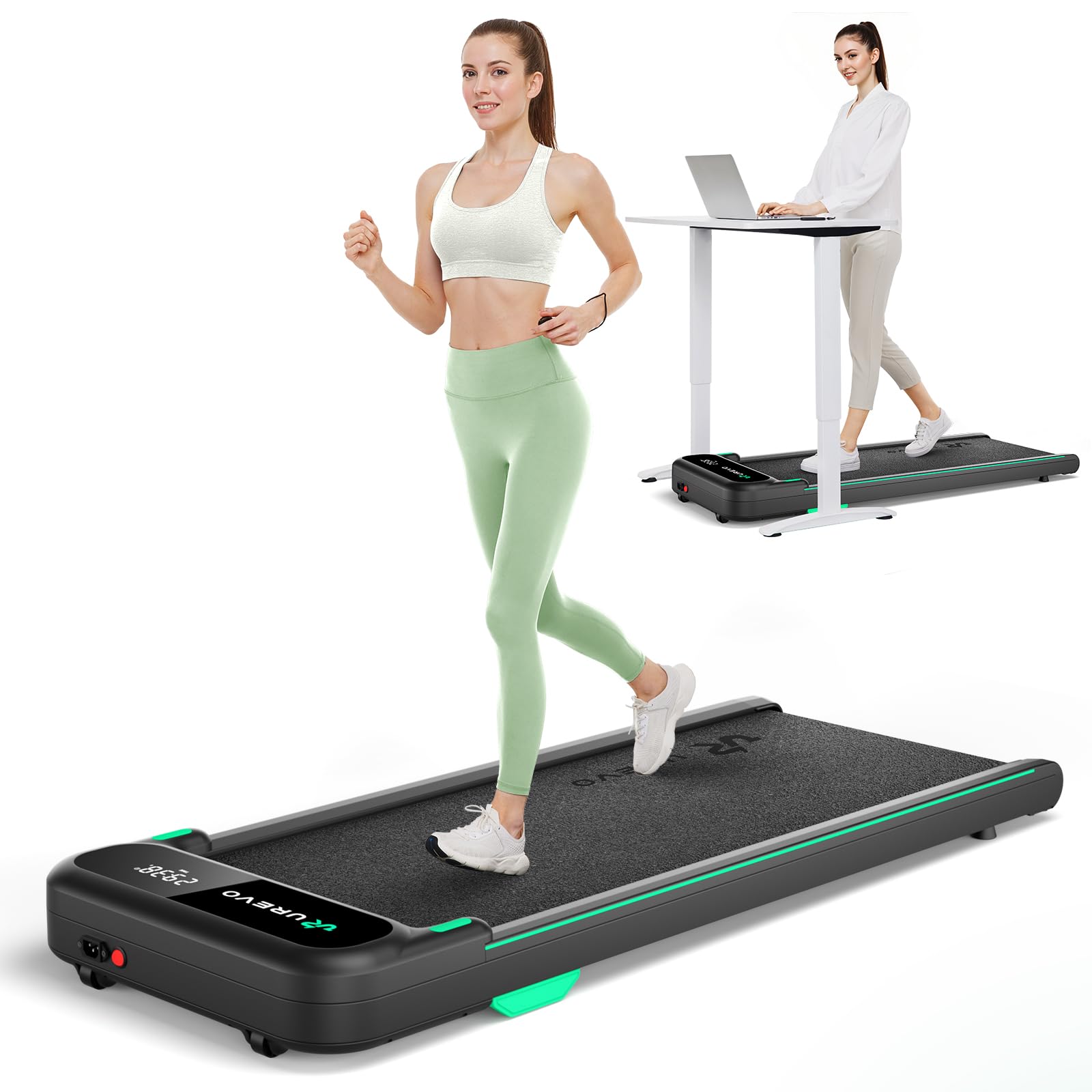 Tapis De Marche UREVO – Moteur 2,5 HP – Amorti Six Points – 1 à 6 Km/h – APP Et Télécommande – Écran LED – Compact – Silencieux – Charge Max 136 Kg