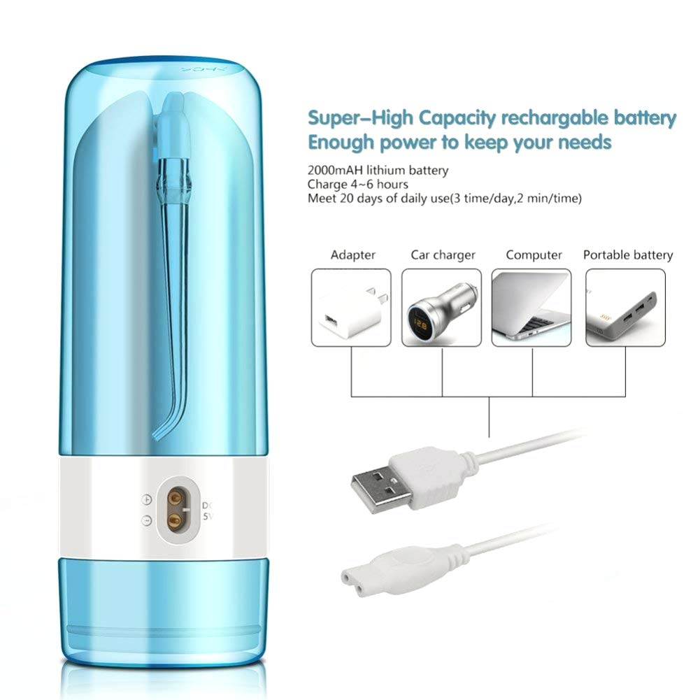 Flosser De Agua Inalámbrico, Portátil Recargable Irrigador Oral con 4 Modos 5 Puntas De Chorro, Limpiador De Dientes para El Cuidado De Viajes, Aparatos Ortopédicos Y Puentes