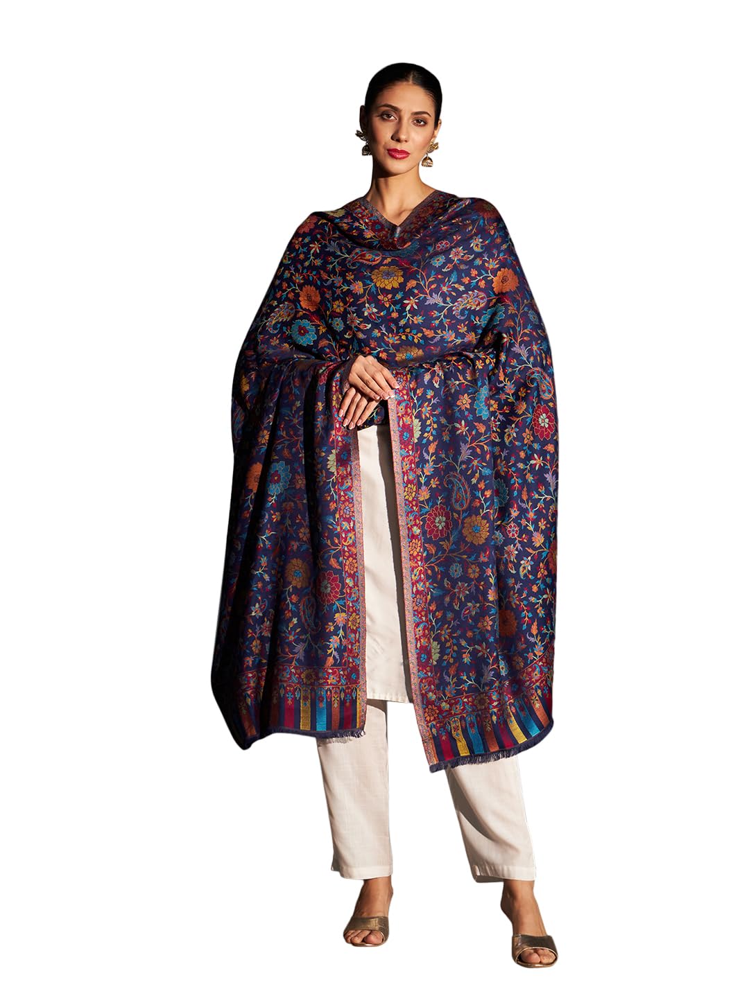zamour Women's Kani Paisley Pattern, Soft Bamboo Material, Winter Traditional Floral Kashmiri Shawl Wrap-picture-23