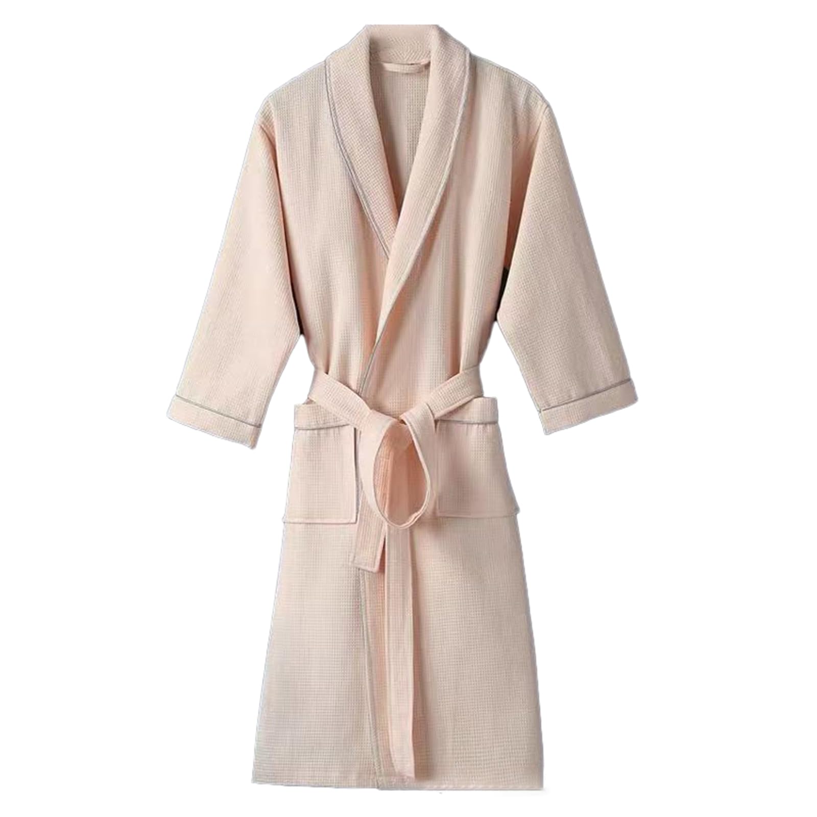 TIANQIHAO Cotton Terry Bathrobe For Women & Men Waffle Spa Robe With Unisex Terry Bathrobe,Pink-X-Large