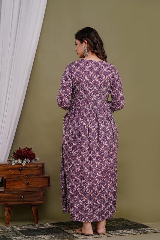 Image of Women's Pure Cotton Printed Maternity Gown /Maternity wear /Feeding Gown A-line Maternity Feeding Dress Maternity Kurti Gown for Women