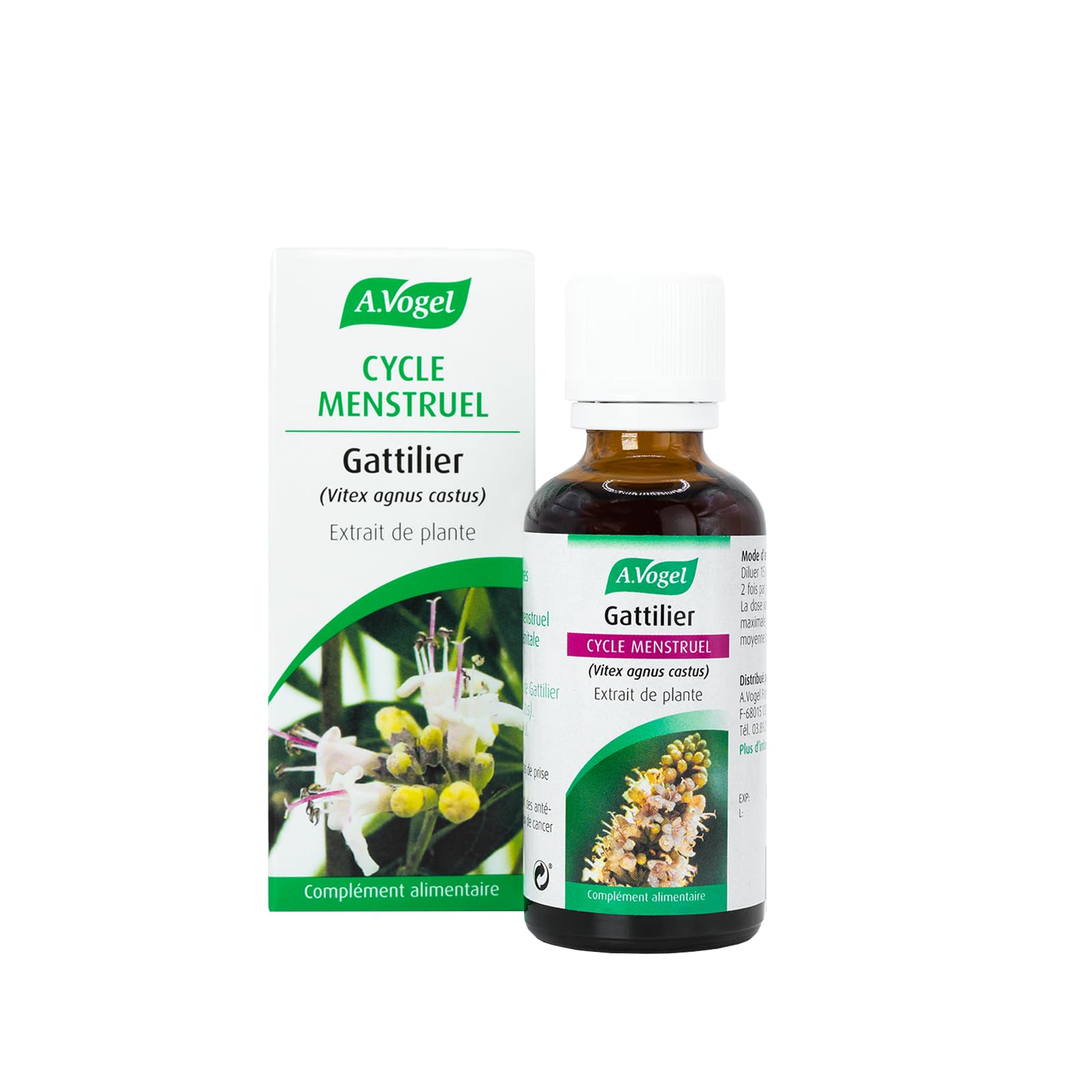A.​VOGEL - Gattilier - Complément alimentaire cycle menstruel - Lutte contre les règles douloureuses - Equilibre hormonal féminin - Extrait de plante fraîche de Gattilier - 100% vegan - 50ml