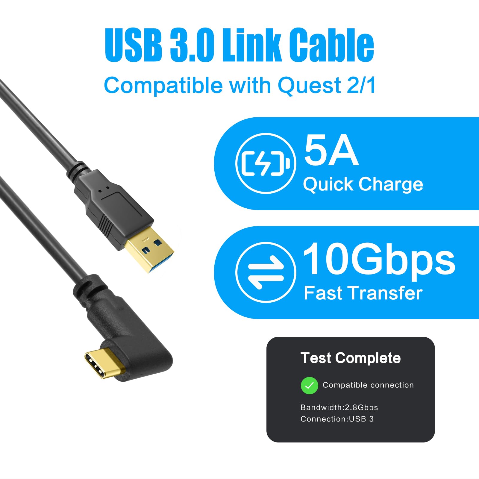 VR Link16 ft, USB 3.2 Gen 2x1 to Type-C Cable 10Gbps, Compatible with External NVME/ Quest 3/2/Pro/PICO4 Accessories, Suitable for Steam VR Virtual Reality Headset Games Connected to PC