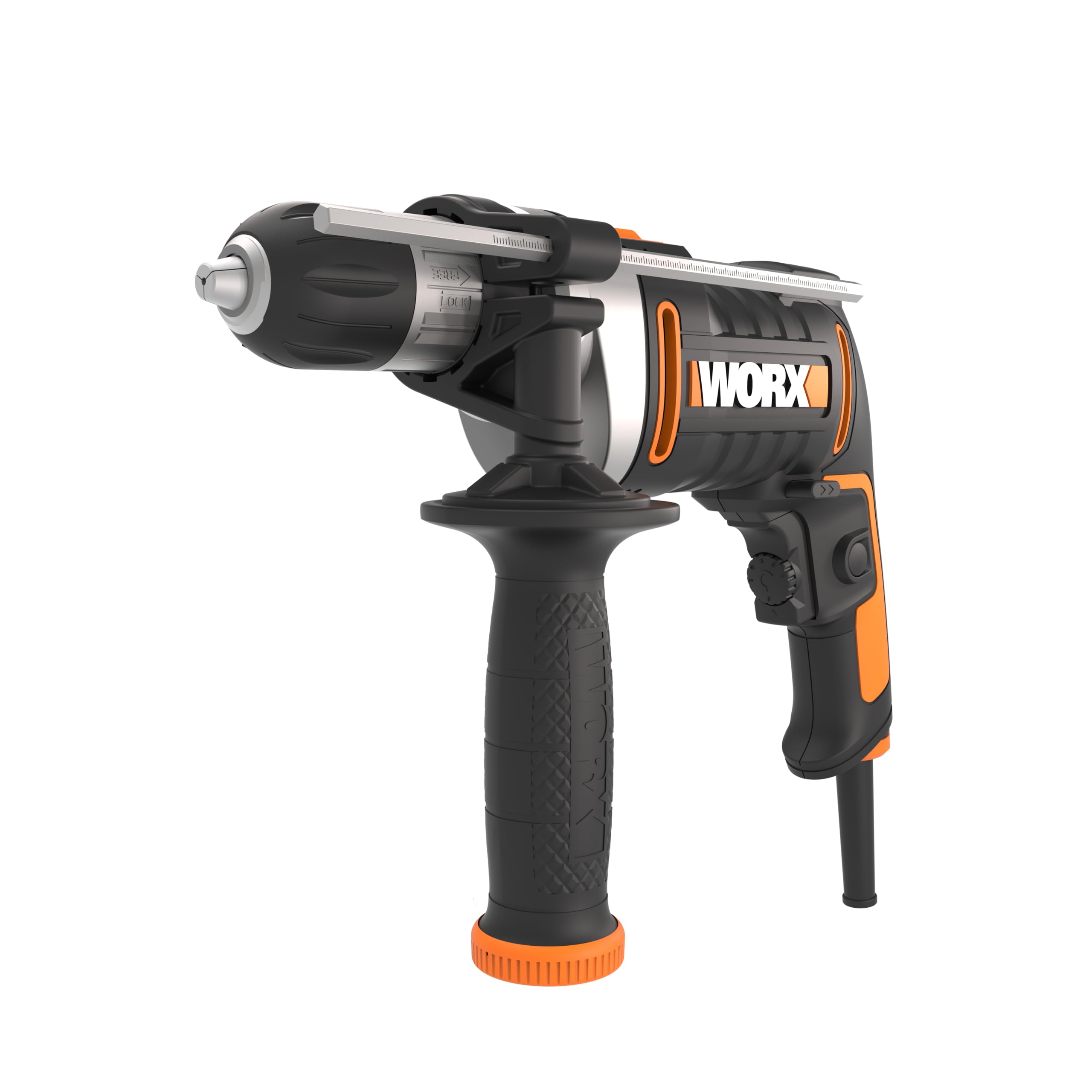 WORX WX328 Taladro percutor 800W, 3.000 r.p.m, 48.000 i.p.m, portabrocas 13mm, velocidad variable, para perforar en obra, taller y hogar, 6 borcas y maletín incluido