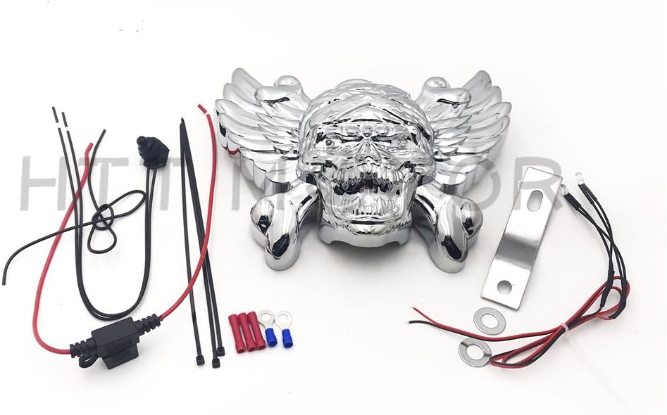 XKMT-Black Skull horn cover Red Light bulb Compatible With 92-16 H-D"cowbell" all V-rod's [B07BF84RKN]