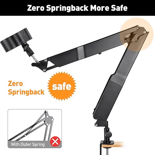 Miniatura 6 de Soporte para micrófono, brazo de tijera ajustable, adaptador de tornillo de 3/8 a 5/8 pulgadas, para podcast, video, juegos, radio, estudio,