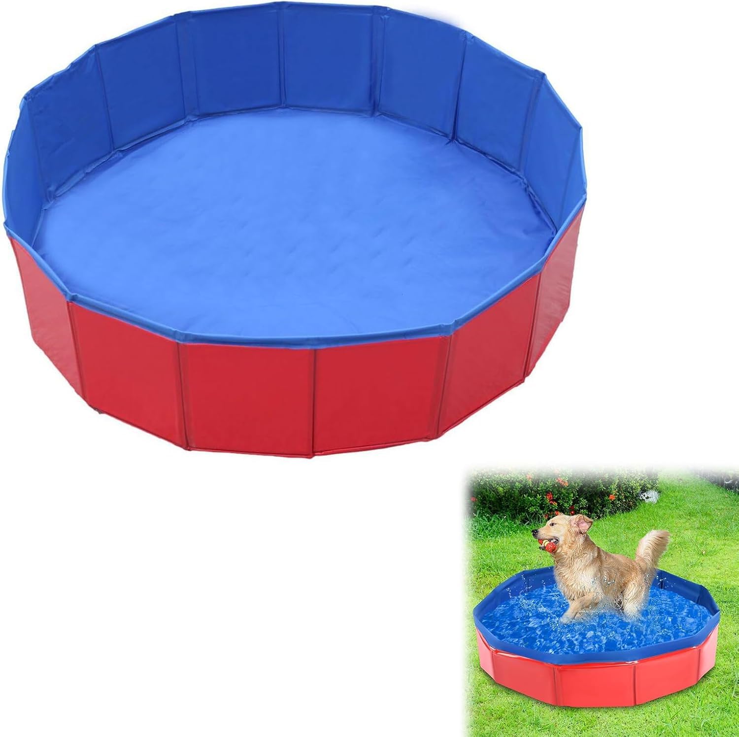 Foldable Dog Pool, Dog Paddling Pool, Puppy Cat Bathing Tub, Non-Slip Paddling Pool for Dogs, Children's Swimming Pool for Garden Beach Backyard (50x8cm)