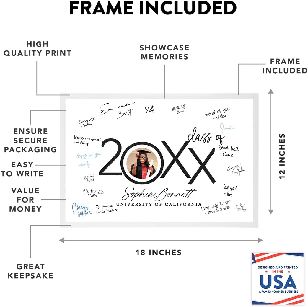 Andaz Press 12x18-Inch Personalized Signature Frame Graduation Guest Book Alternative, Custom Photo, Graduation Signature Board, Graduation Frames Class of 2026, Graduation Party Decorations 2026