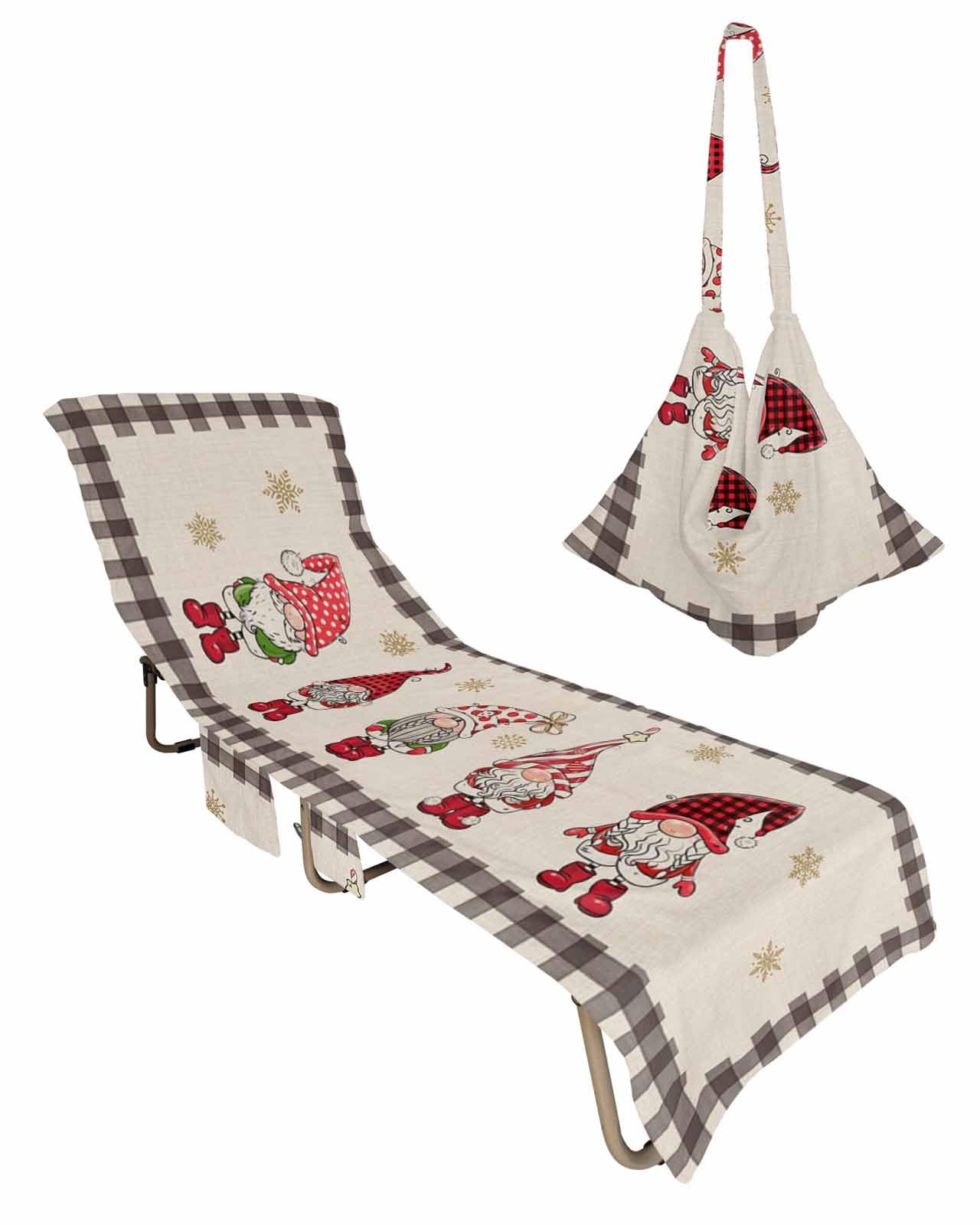 Christmas Beach Chair Towel Covers for Chaise Lounge with Side Pocket, Soft Plush Pool Towels Cover for Patio Sunbathing Outdoor 29''x85'' Xmas Pinr Tree Country Rustic Buffalo Plaid