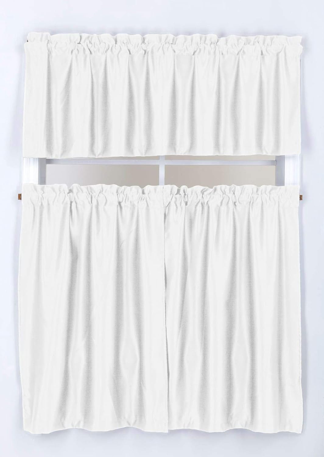 Decotex 3 Piece Thermal Blackout Solid Kitchen Window Treatment Curtain Set with 2 Tiers and 1 Valance (36" Tiers with 18" Straight Valance, Gray)