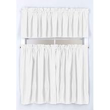 Decotex 3 Piece Thermal Blackout Solid Kitchen Window Treatment Curtain Set with 2 Tiers and 1 Valance 36" Tiers with 18" Straight Valance, White