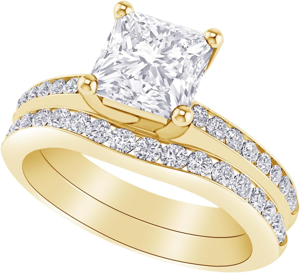 1-8 Carat (ctw) White Gold Princess Cut LAB GROWN Diamond Princess Cut Diamond Wedding Bridal Set (Color H-I Clarity VS1-VS2)