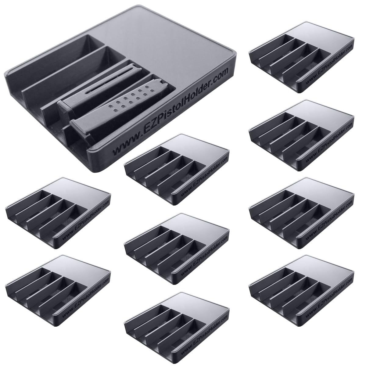 EZ Mag Cubby, Compact Pistol Magazine Organizer for Shelf, Nightstand, or Gun Safe, Magazine Rack, Bedside Gun Storage, Fits Most Handgun Magazines - 10 Pack