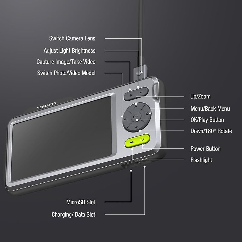 Teslong 1080P HD Kettős Lencsés Endoszkóp Kamera 5mm IP67 Vízálló Vizsgálókamera Beépített Világítással és 32GB TF Kártyával 5m Kábellel