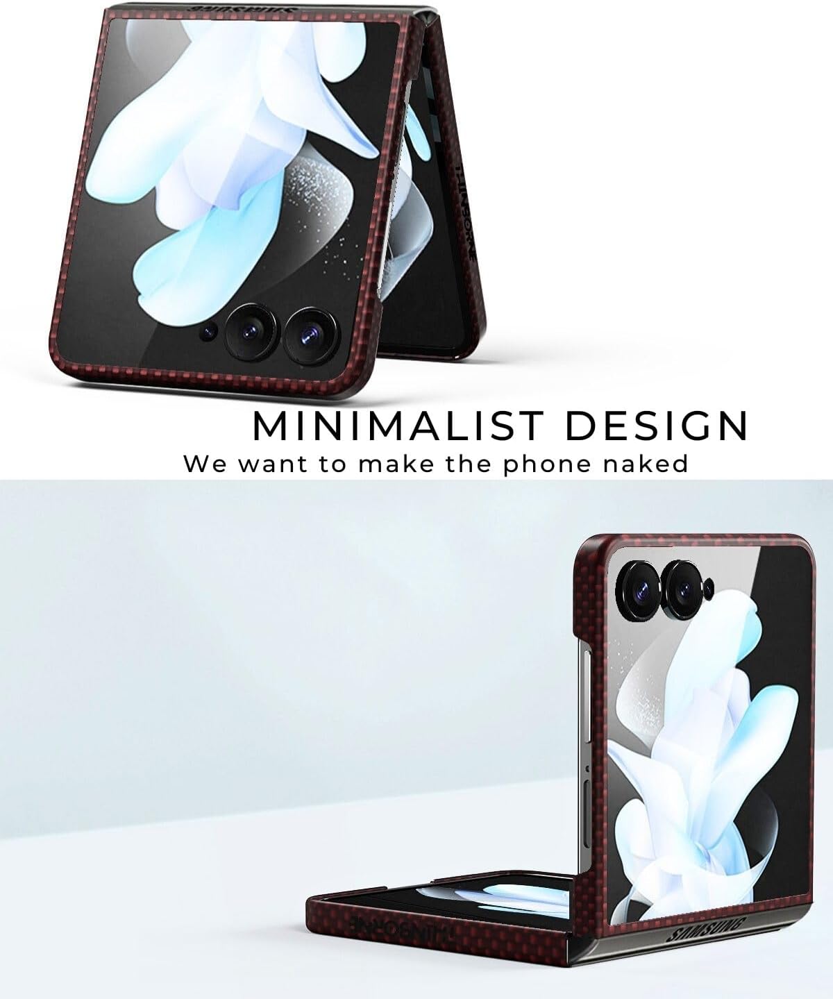 Thinborne Compatible with Samsung Galaxy Z Flip 7 Case, [600D Aramid Fiber] [Magnetic Charging] [Ultra Thin] [Minimalist Style] [Carbon Fiber Textures] - Red