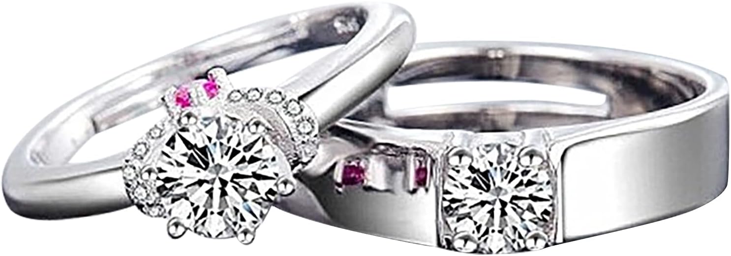 Sorandy His Hers Couple Rings a Pair, Matching Wedding Rings Set Zircon Rings, Romantic Engagement Rings Love Relationship for Women's Men's Valentines Day, Anniversary Rings