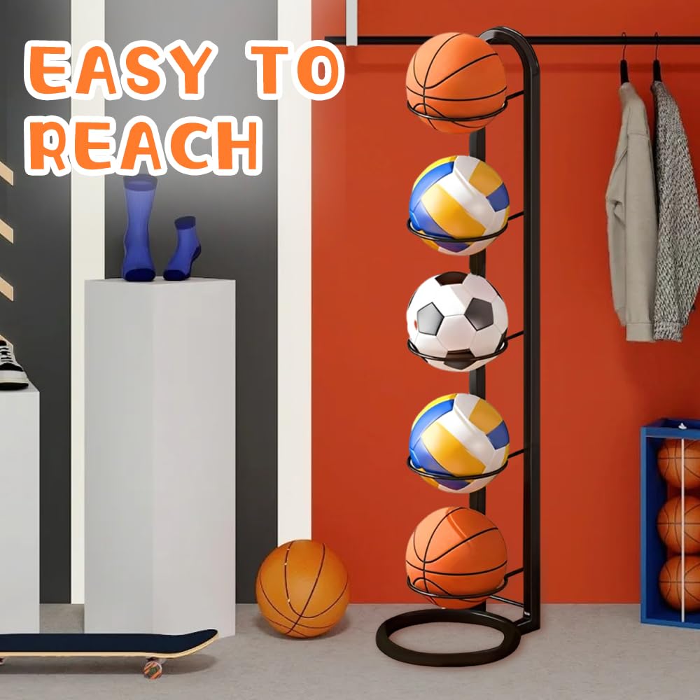 Estante de Almacenamiento de Pelotas 5 Niveles Soporte Vertical para Balón de Fútbol Baloncesto