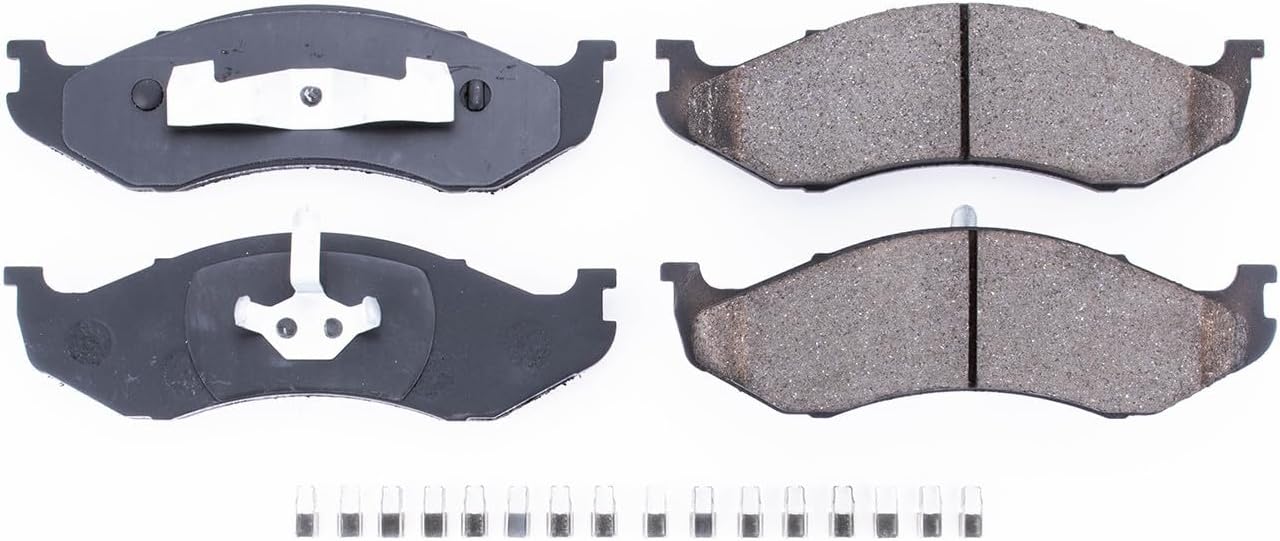 PowerStop Front Brake Pads For Jeep Cherokee 1990-01 |Comanche 1990-92 |Grand Cherokee 1993-98 |Grand Wagoneer 1993 |TJ 1997-06 - Z17 Ceramic Brake Pads With Installation Hardware, 17-477