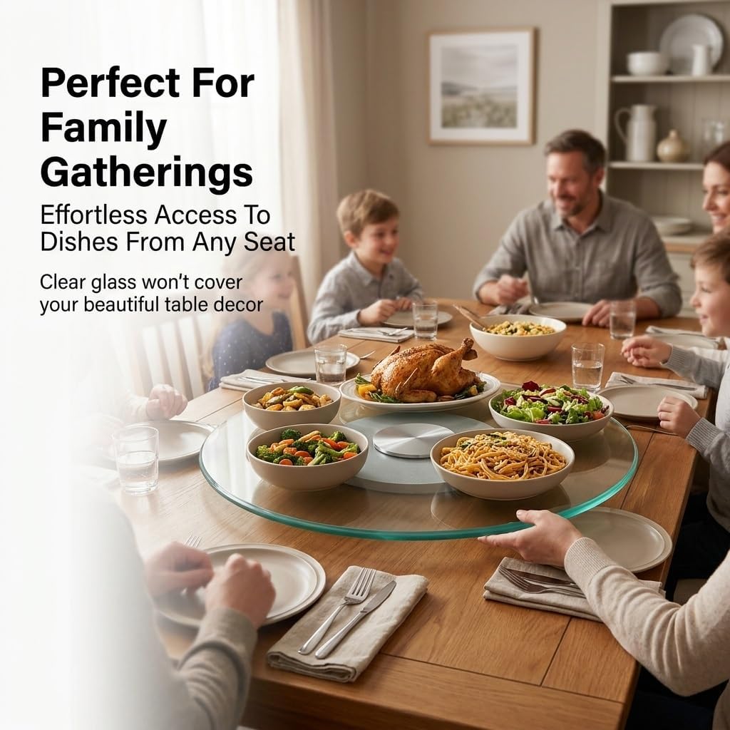 Glass Lazy Susan Turntable for Dining Table,360° Silent Rotatable Susan Turntable Tempered Glass Round Rotating Tray,for Kitchen,Dining & Coffee Table