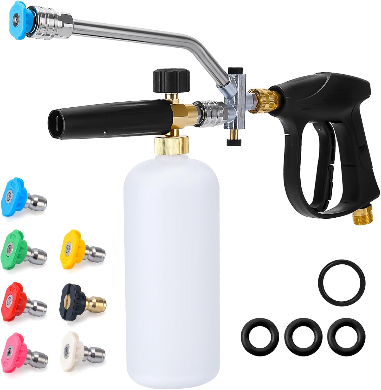 Foam Cannon Dual Connector Accessory/Foam Cannon Dual Tech, Dual Connector Foam Cannon for Pressure Washer. 1/4" Quick Connect, M22, 4000 PSI, 1.5L Tank + 7 Nozzles - Car, Home & Outdoor Cleaning