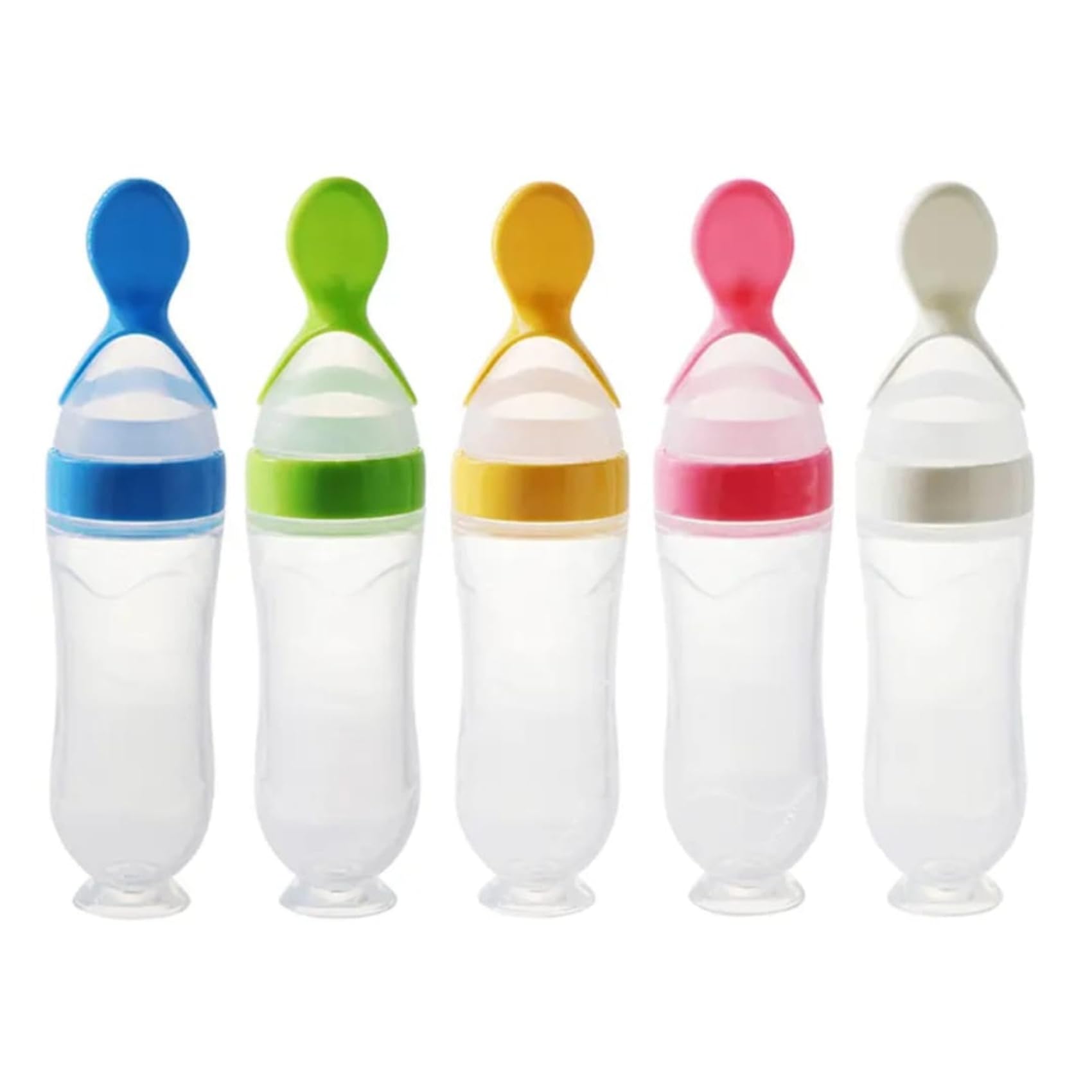 Soft Silicone Baby Feeding Bottle with Spoon | BPA-Free Squeeze Cereal Dispenser for Infant Weaning | Safe, Easy Feeding Bottle (Multicolor, Pack of 1)-image-48