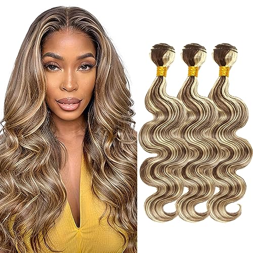 P4613 Blonde Bundles Human Hair Body Wave Bundles Human Hair 22 24 26 Inch NerriHou Unprocessed Brazilian Virgin Hair Brown Body Wave Bundle Human Hair Extensions 3 Bundle 50 Gram Per Bundle