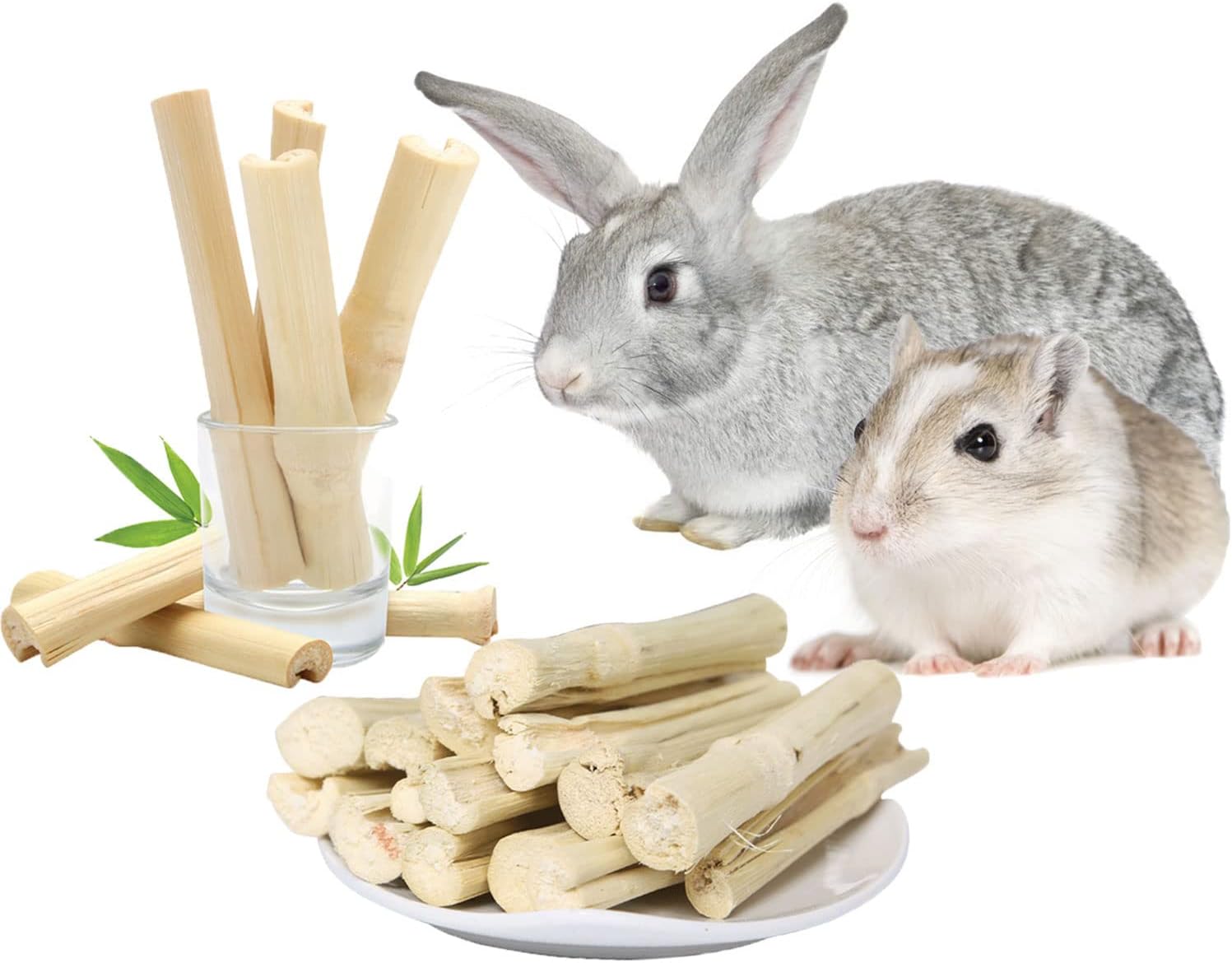 Guinea Pig Toys, 500g Natural Sweet Bamboo Rabbit Chew Toys, Prevent Boredom Rabbit Toys, Improve Dental Health Small Animal Molar Sticks