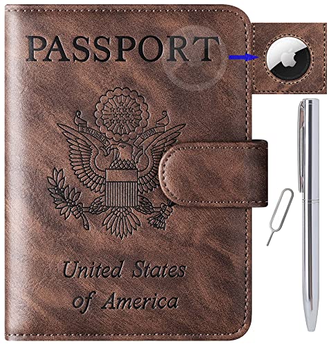 Image of Airtag Passport Holder for Travel Essentials, Passport Cover, Rfid Wallet | Travel Wallet, Leather, Passport Case, Travel Accessories, Vacation Luggage Must Haves, for Men Women