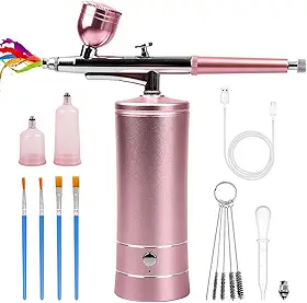 Kit de aerógrafo compressor de aerógrafo sem fio recarregável - Pistola de aerógrafo portátil portátil, conjunto de escova de ar sem fio portátil para barbeiro, arte de unhas, decoração de bolos,