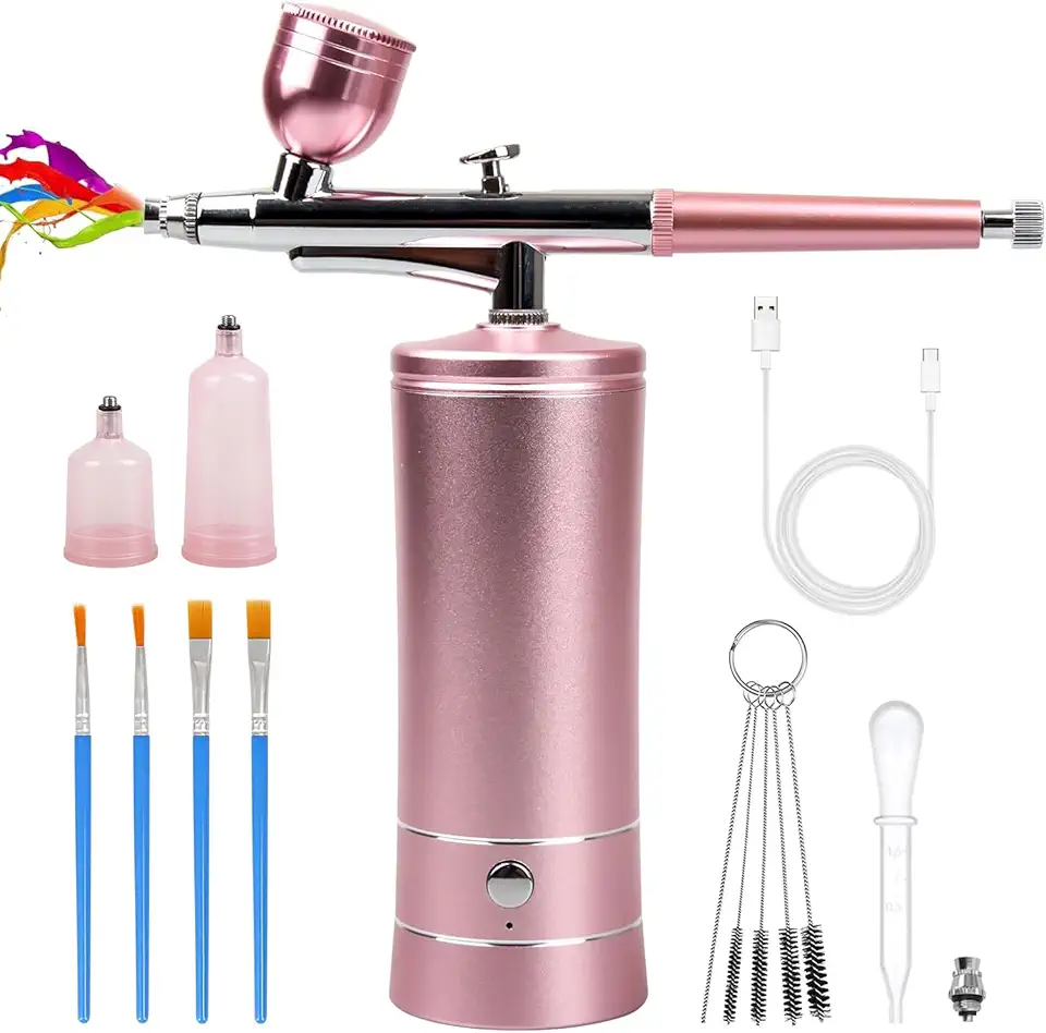 Kit de aerógrafo compressor de aerógrafo sem fio recarregável - Pistola de aerógrafo portátil portátil, conjunto de escova de ar sem fio portátil para barbeiro, arte de unhas, decoração de bolos,