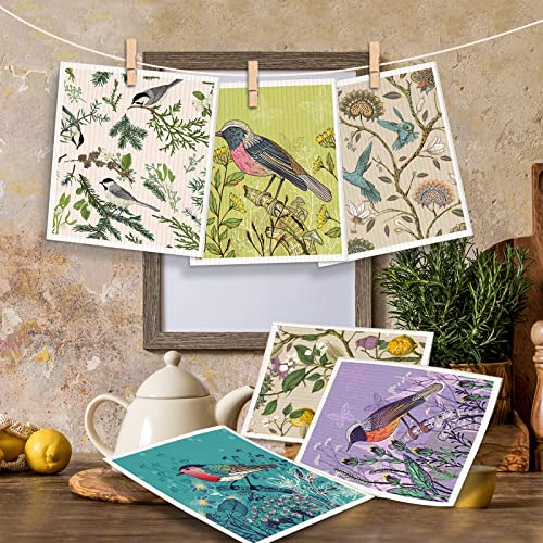 6Pcs Swedish Dishcloths For Kitchen, Spring Hummingbird Swedish Dish Towels, Reusable Swedish Paper Towels Cleaning Cloths Absorbent Dish Cloth Quick Drying Washable Decorative Swedish Towels #TOP6
