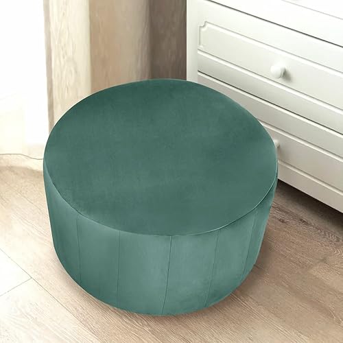 Miniatura 3 de JIFULI Reposapiés redondo, otomano de tela de terciopelo, reposapiés, asiento adicional para sala de estar, entrada, oficina (juego de 2) (verde)