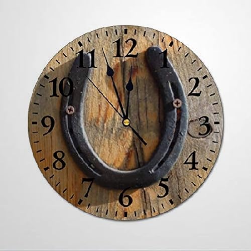 ArogGeld Reloj de pared de herradura de buena suerte, reloj de pared vintage rústico de madera occidental 10, silencioso, sin tictac, reloj de