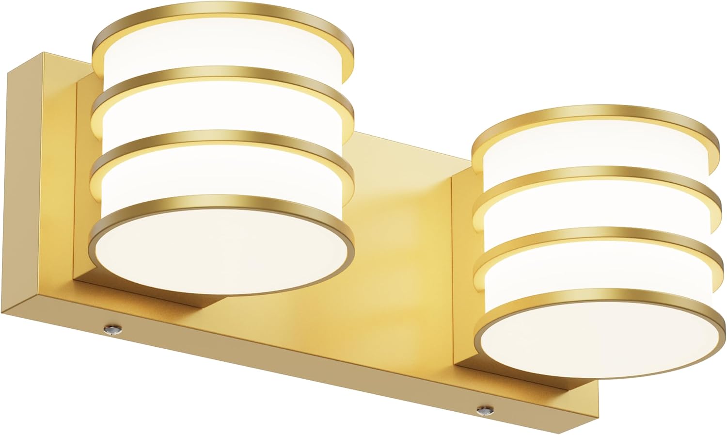 LED Bathroom Vanity Light - 12.6 Inch Gold 2-Light Fixture with White Acrylic Shades, 6000K Cool White, Mirror Lighting for Bathroom, Bedroom, Hallway, Living Room Wall Sconce