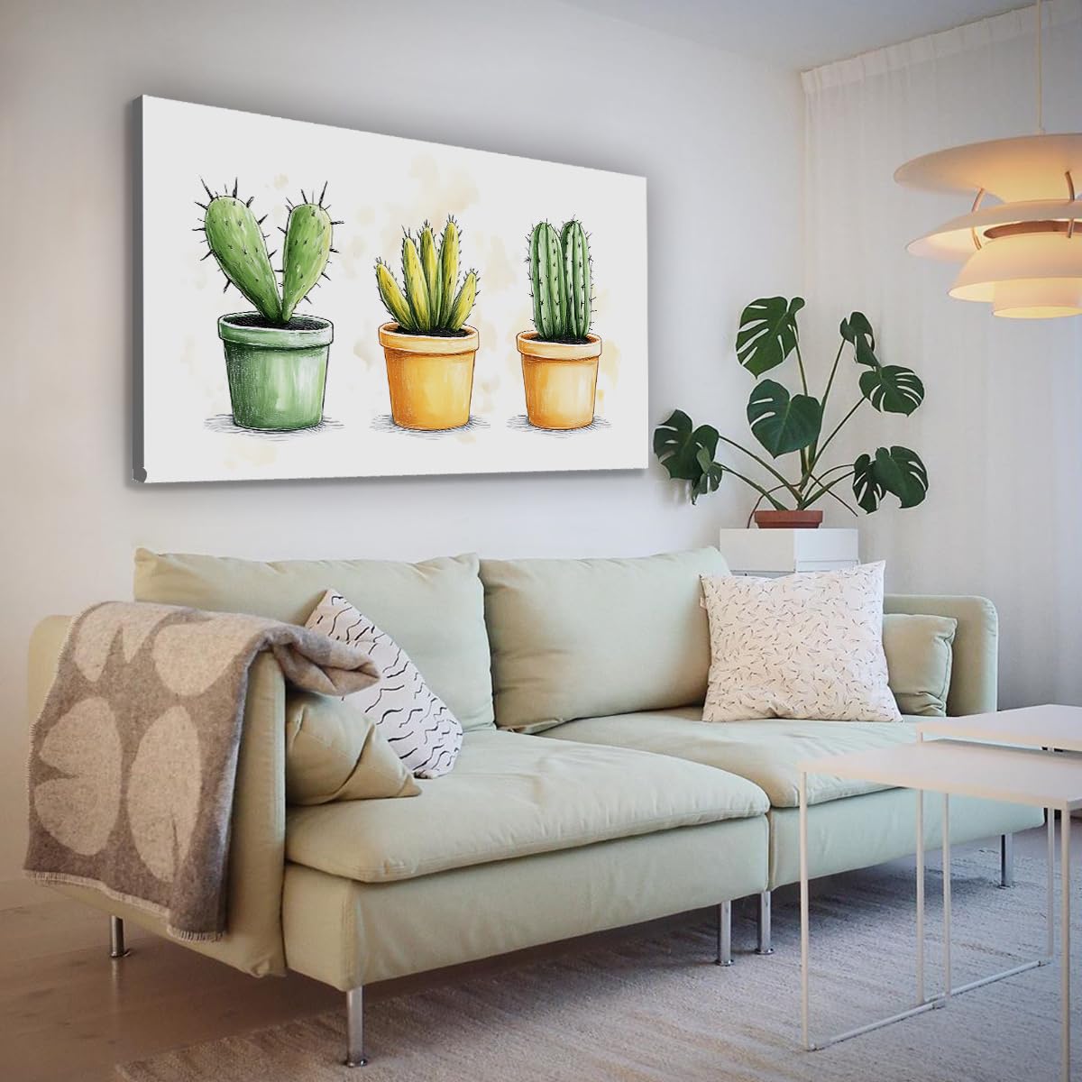 CHERHERART Illustration succulente Affiches élégantes Peintures murales sur toile pour chambre Salon Aquarelle Cactus Plantes de toile Illustration 78x140cm Sans cadre