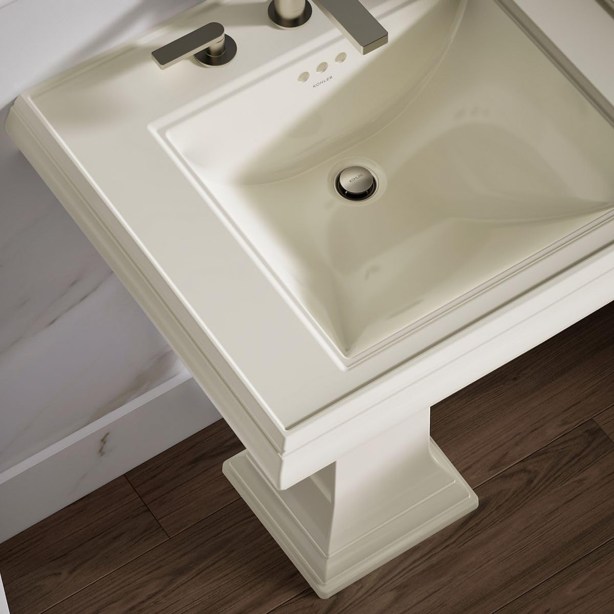 KOHLER Memoirs® pedestal/console table bathroom sink basin with 8" widespread faucet holes