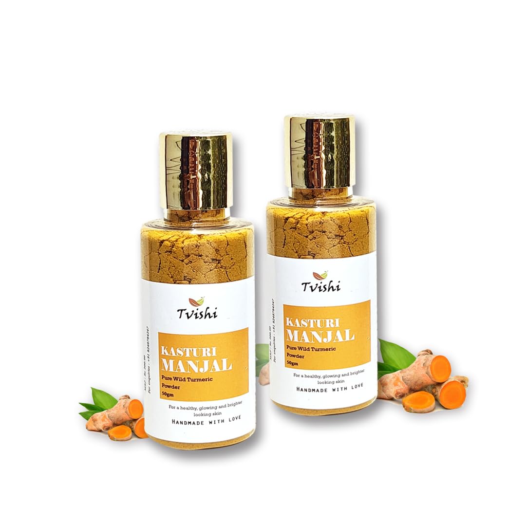 Tvishi Pure Kasturi Manjal wild Turmeric Natural Organic powder for face & body - Anti-inflammatory, brightening & glowing mask to control acne scars, and pigmentation (Pack of 2 * 50gms)