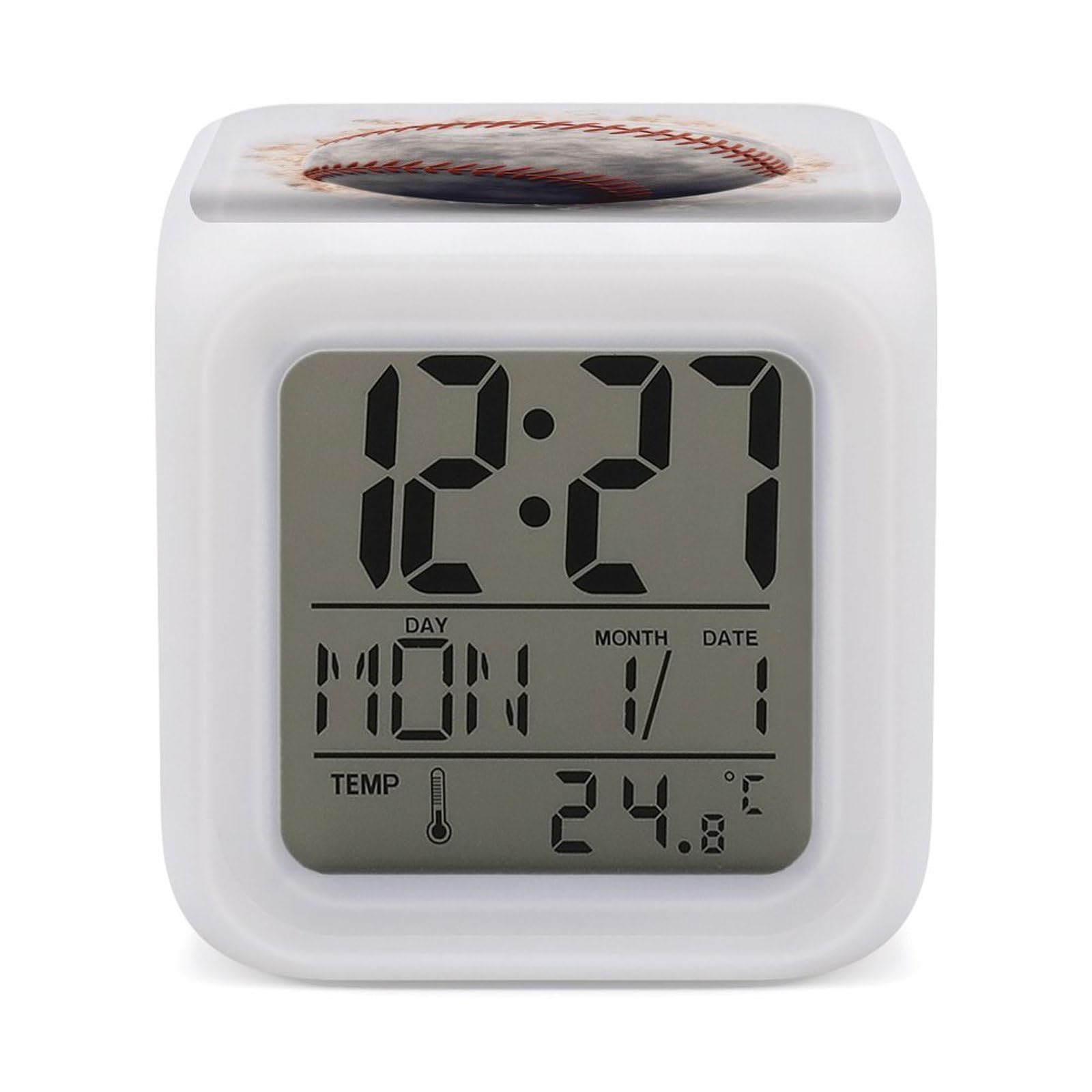 JTREHY Baseball Alarm Clock Seven Color Night Light Digital Clock Precision Reliable Alarms Clocks for Bedroom Heavy Sleepers Adults Gift for Men and Women