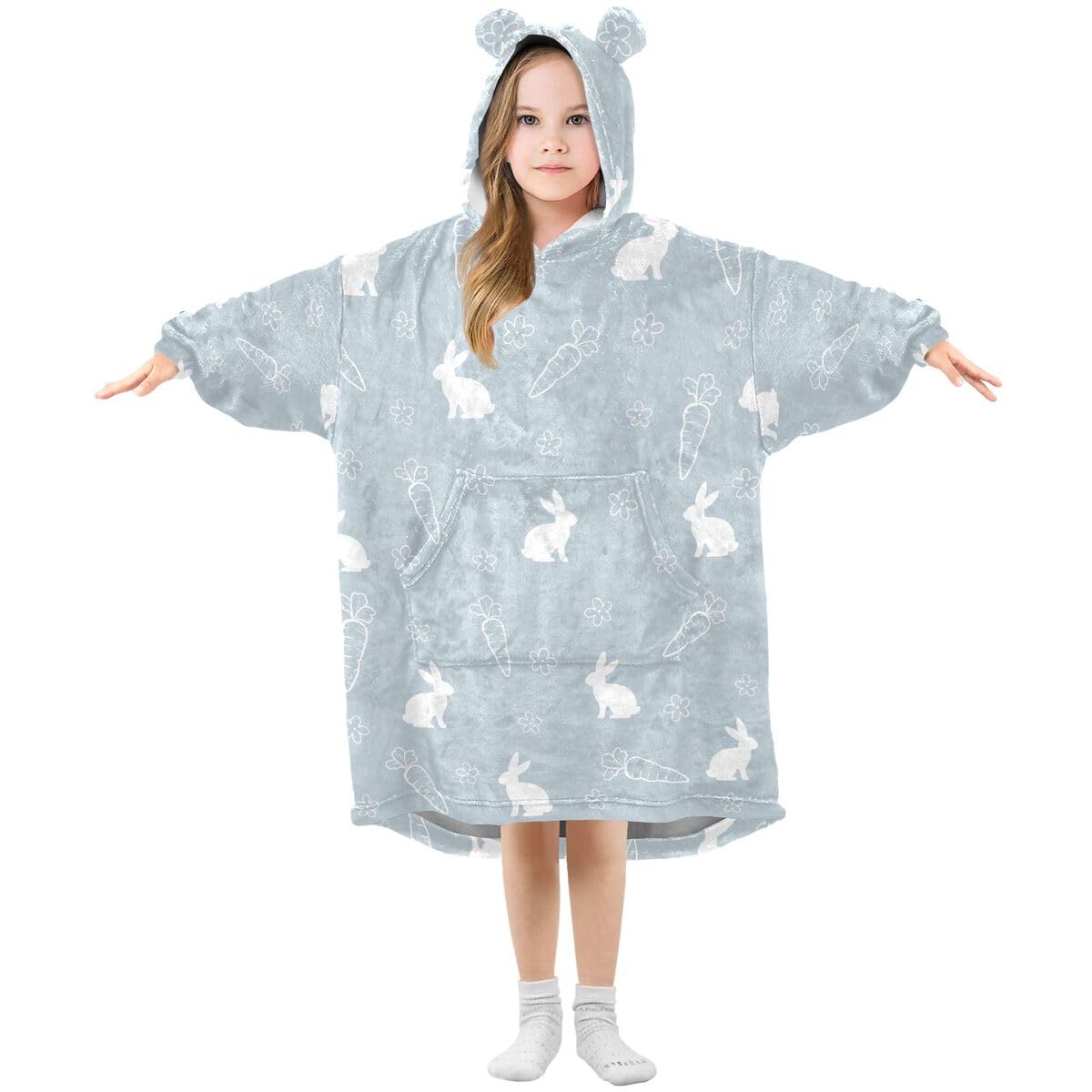 Królik Wielkanoc Wiosna Dzieci Koc Do Noszenia Bluza Z Kapturem Oversize Bluza Koc Sweter Królik dla 3-14 lat Chłopcy Dziewczęta