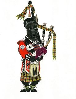 11X14 INCH PRINT OF ORIGINAL PAINTING RYTA SCOTTY SCOTTISH TERRIER SCOTTIE BAGPIPES SCOTLAND FINE WALL ART DOG PET UNIFORM OUTFIT