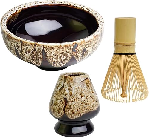 Tazón matcha+herramienta de batidor de bambú matcha+soporte para batidor, kit de inicio de ceremonia de matcha apto para ceremonia tradicional