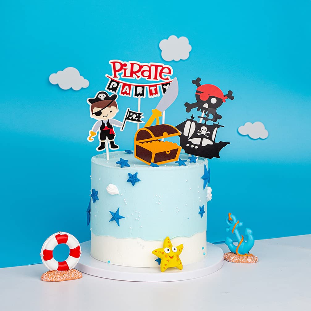 Set Di 7 Decorazioni Per Torte A Tema Pirata Con Scritta Happy Birthday E Scrigno Del Tesoro, Per Feste Bambini E Halloween